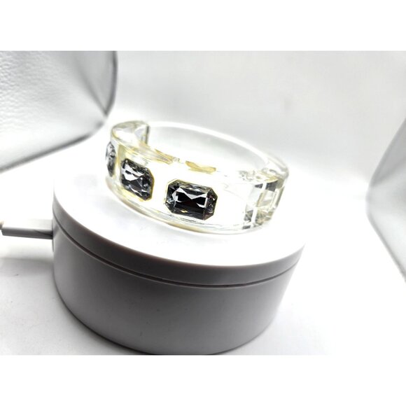 Vintage Rare Clear Lucite Cuff Bracelet Faceted Glass Stones Magnetic Clasp Mod - Picture 3 of 6